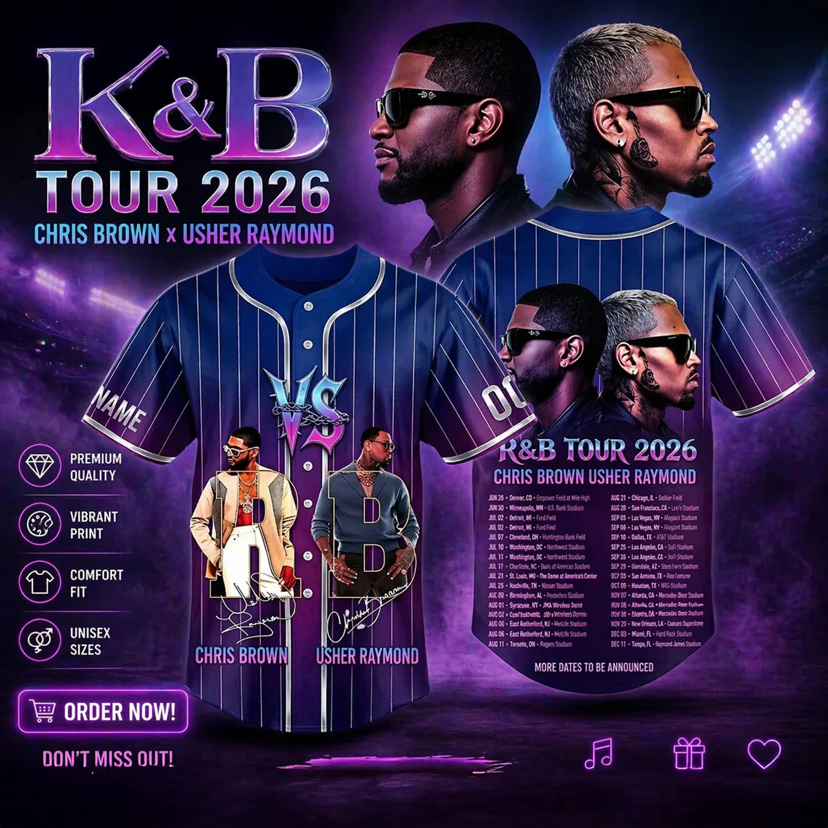 Raymond and Chris Brown The R And B Tour Viral Baseball Jersey Collection