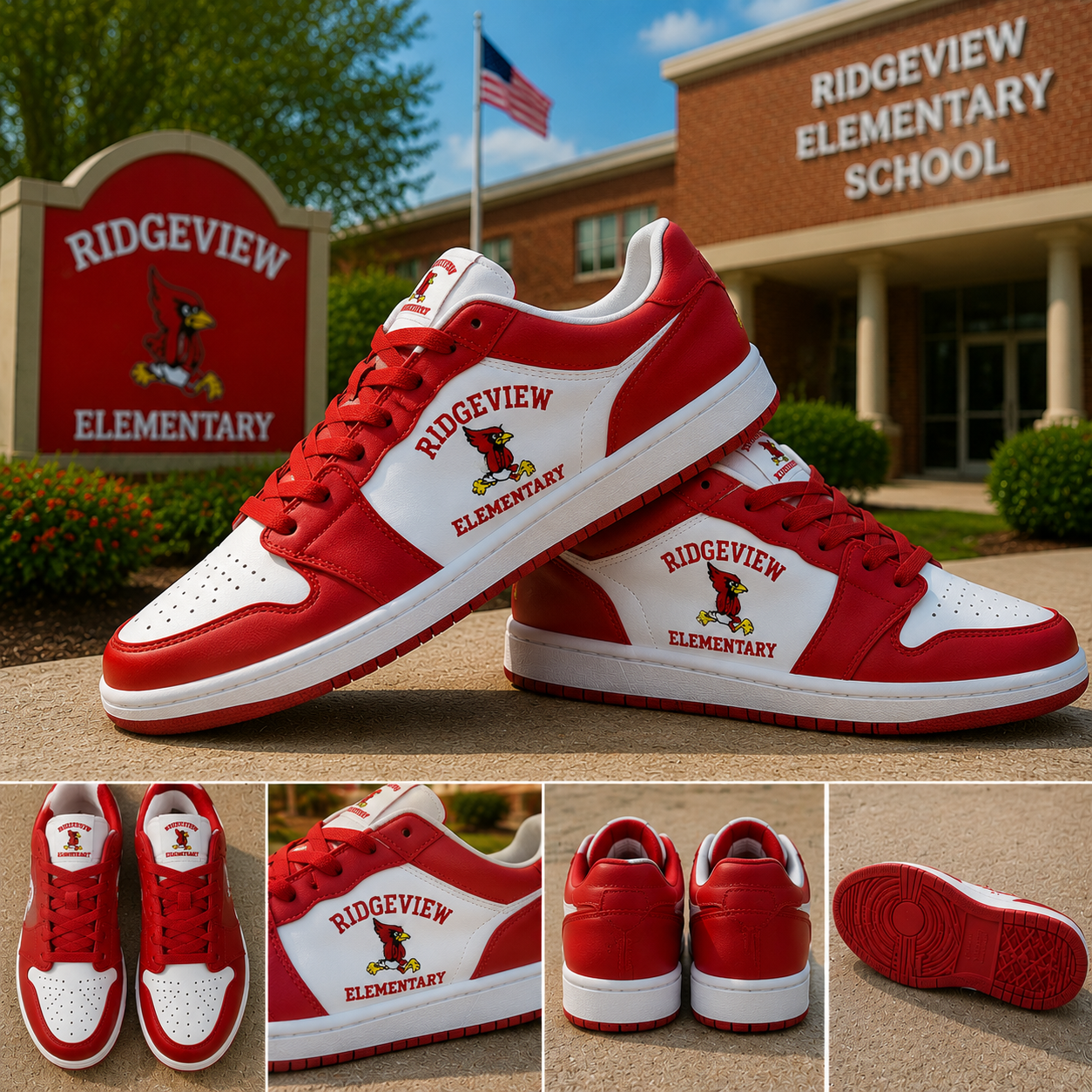 Ridgeview Elementary Cardinal Mascot Low Top Sneakers School Spirit Casual Shoes Teacher Student Gift