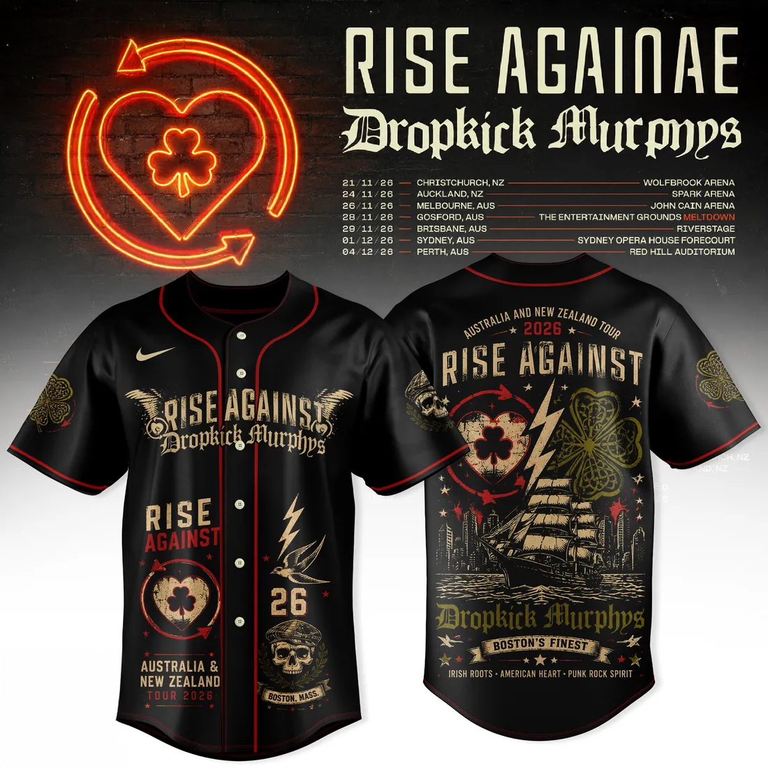 Rise Against x Dropkick Murphys 2026 Tour Collector Baseball Jersey Edition