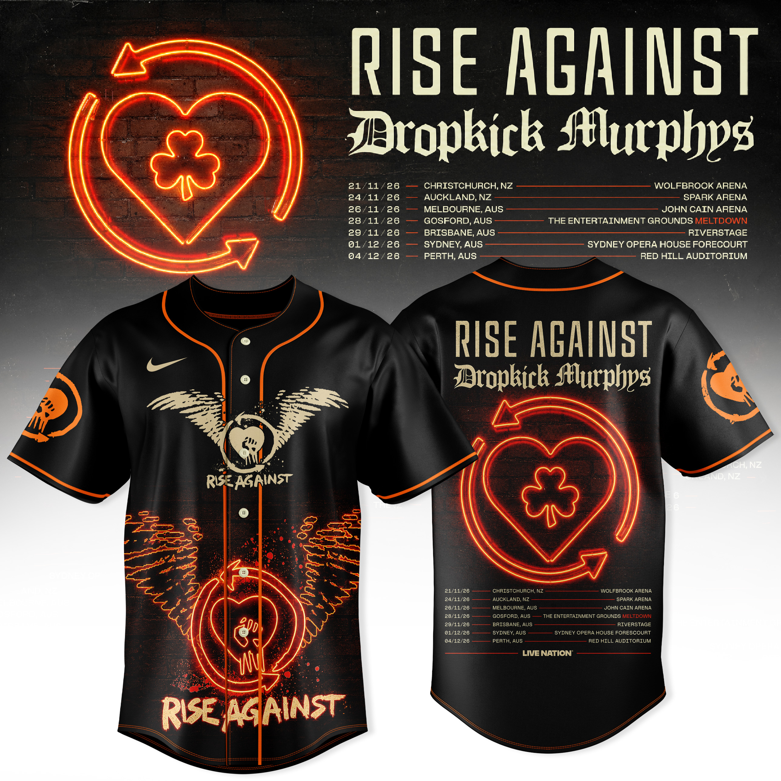 Rise Against x Dropkick Murphys AUNZ Tour 2026 Collector Baseball Jersey