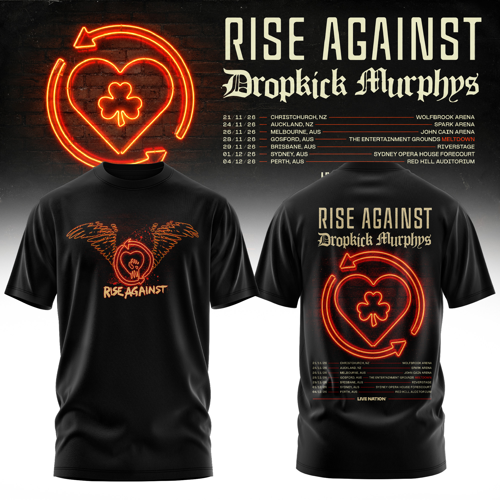Rise Against x Dropkick Murphys AUNZ Tour 2026 Collector Graphic T Shirt