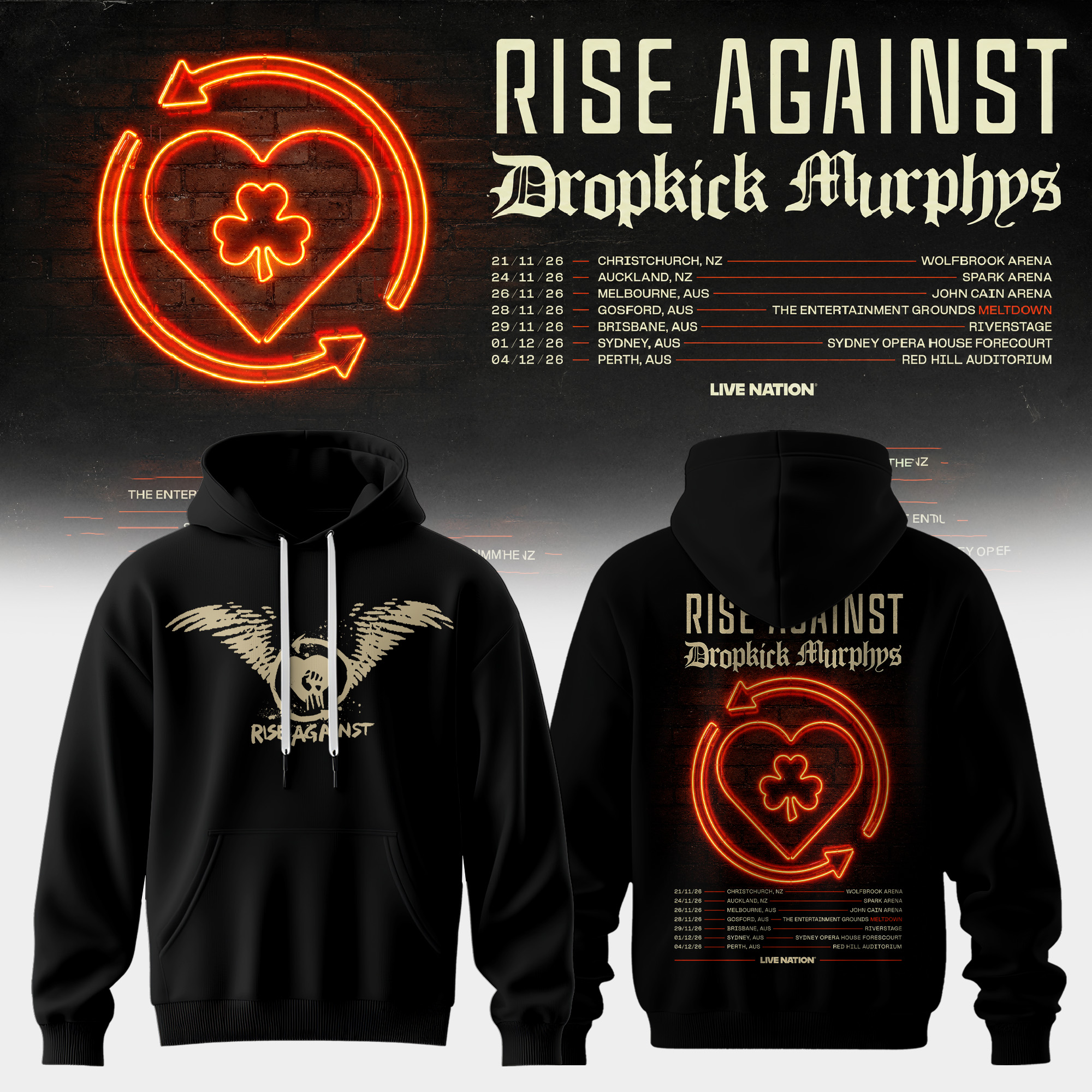 Rise Against x Dropkick Murphys AUNZ Tour 2026 Collector Hoodie Edition