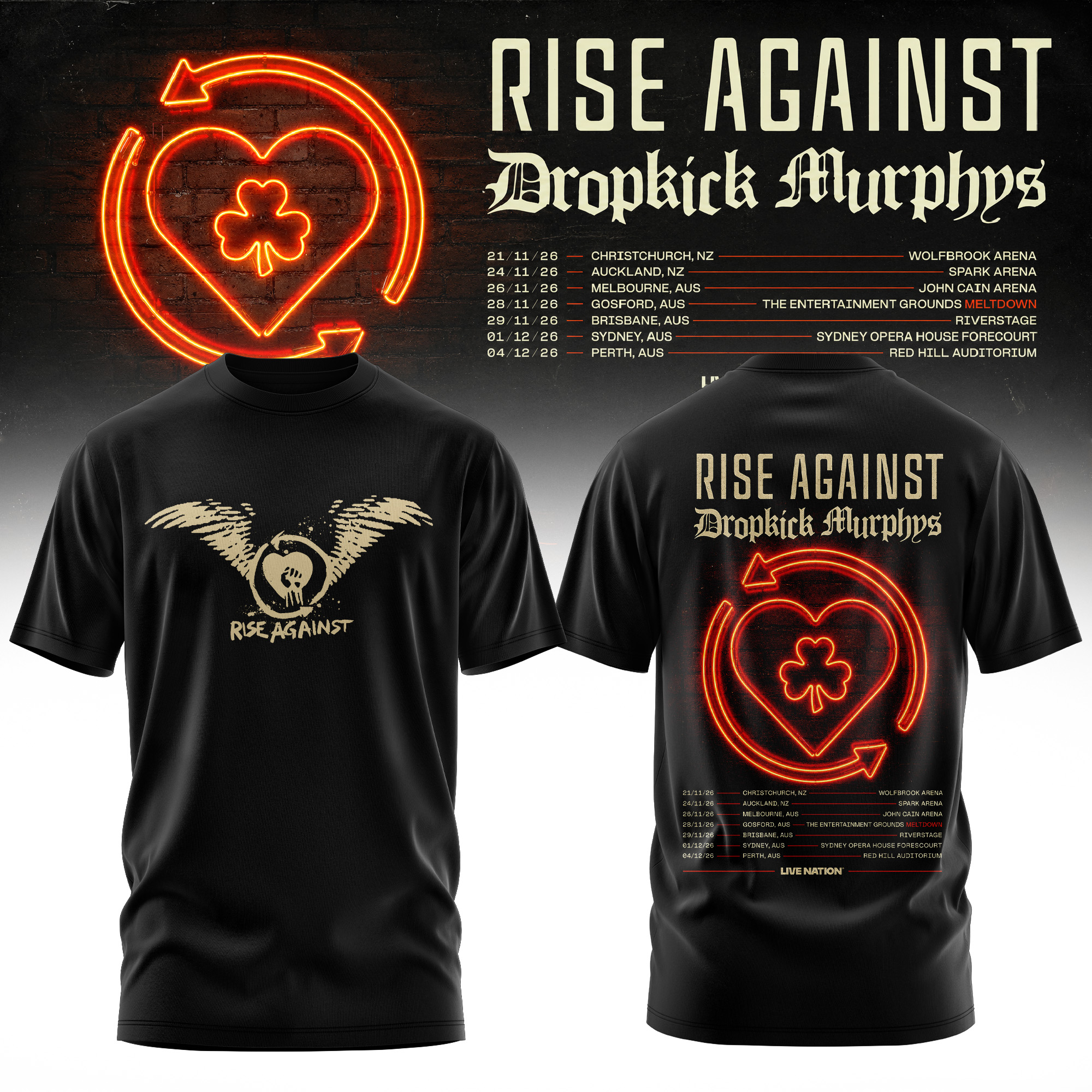 Rise Against x Dropkick Murphys AUNZ Tour 2026 Limited Fan T Shirt