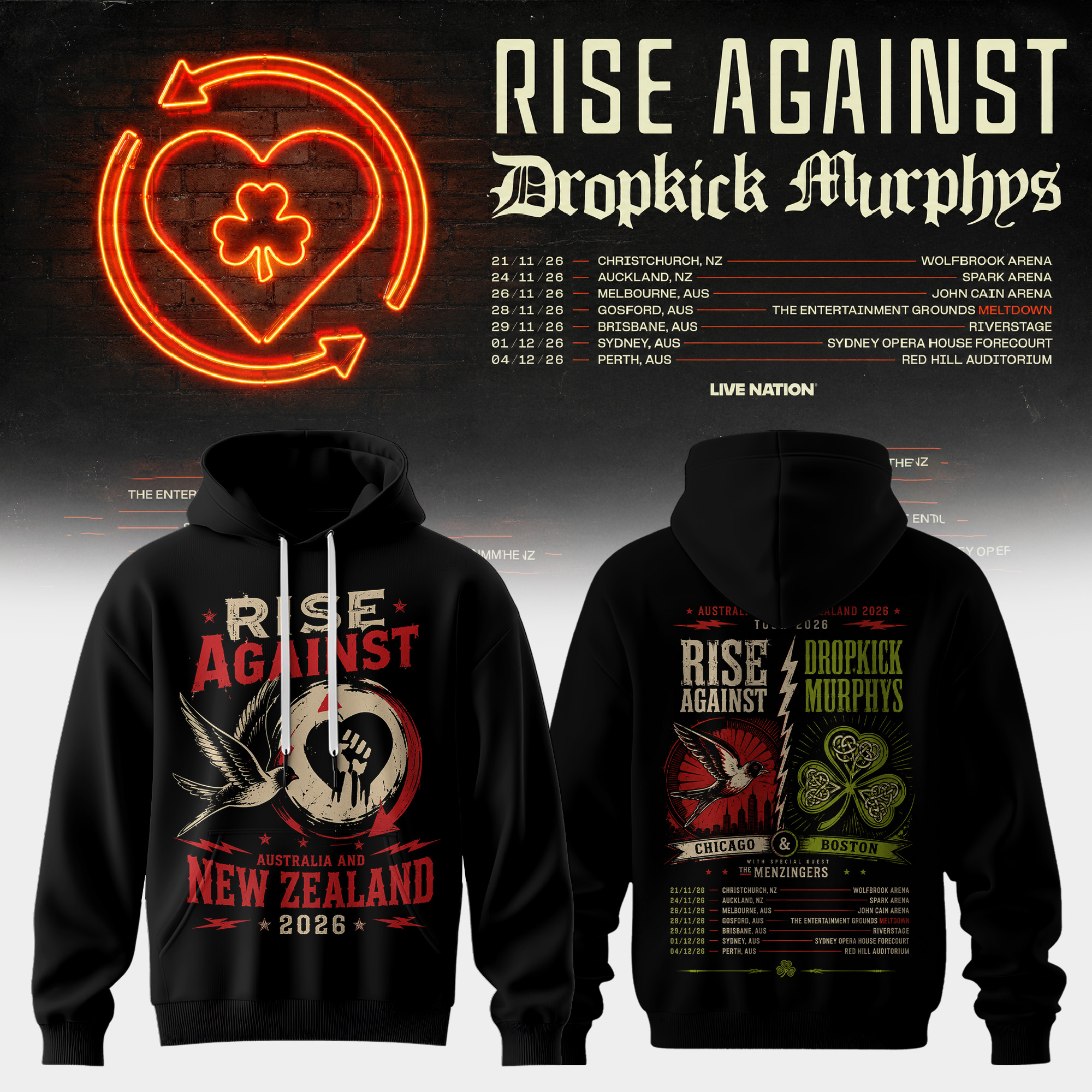Rise Against x Dropkick Murphys AUNZ Tour 2026 Official Fan Hoodie