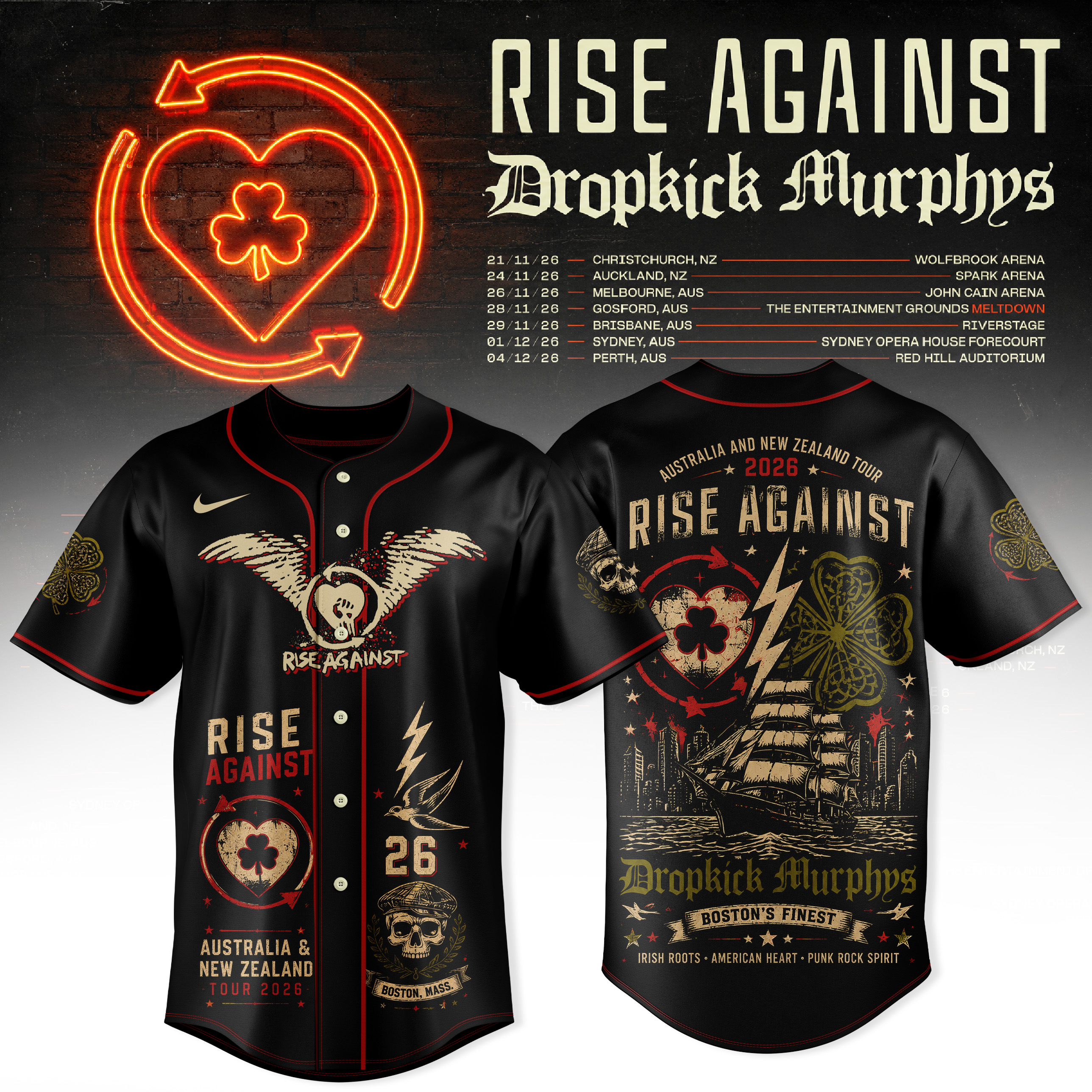 Rise Against x Dropkick Murphys AUNZ Tour 2026 Official Fan Jersey