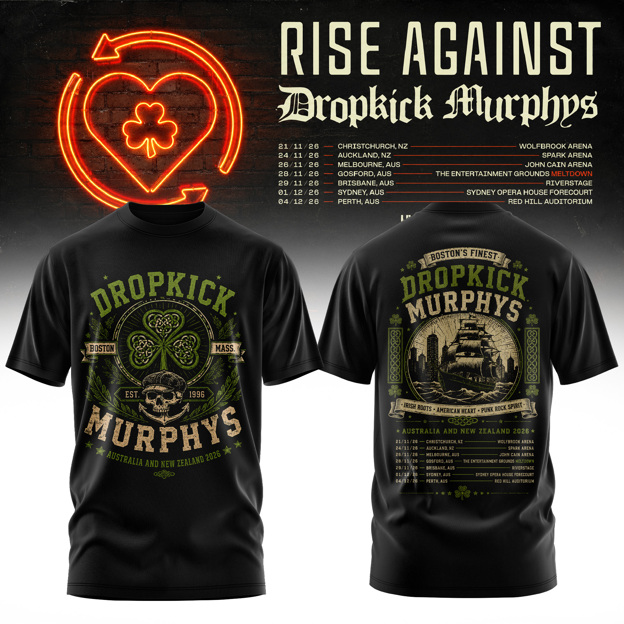 Rise Against x Dropkick Murphys AUNZ Tour 2026 Premium Fan Apparel