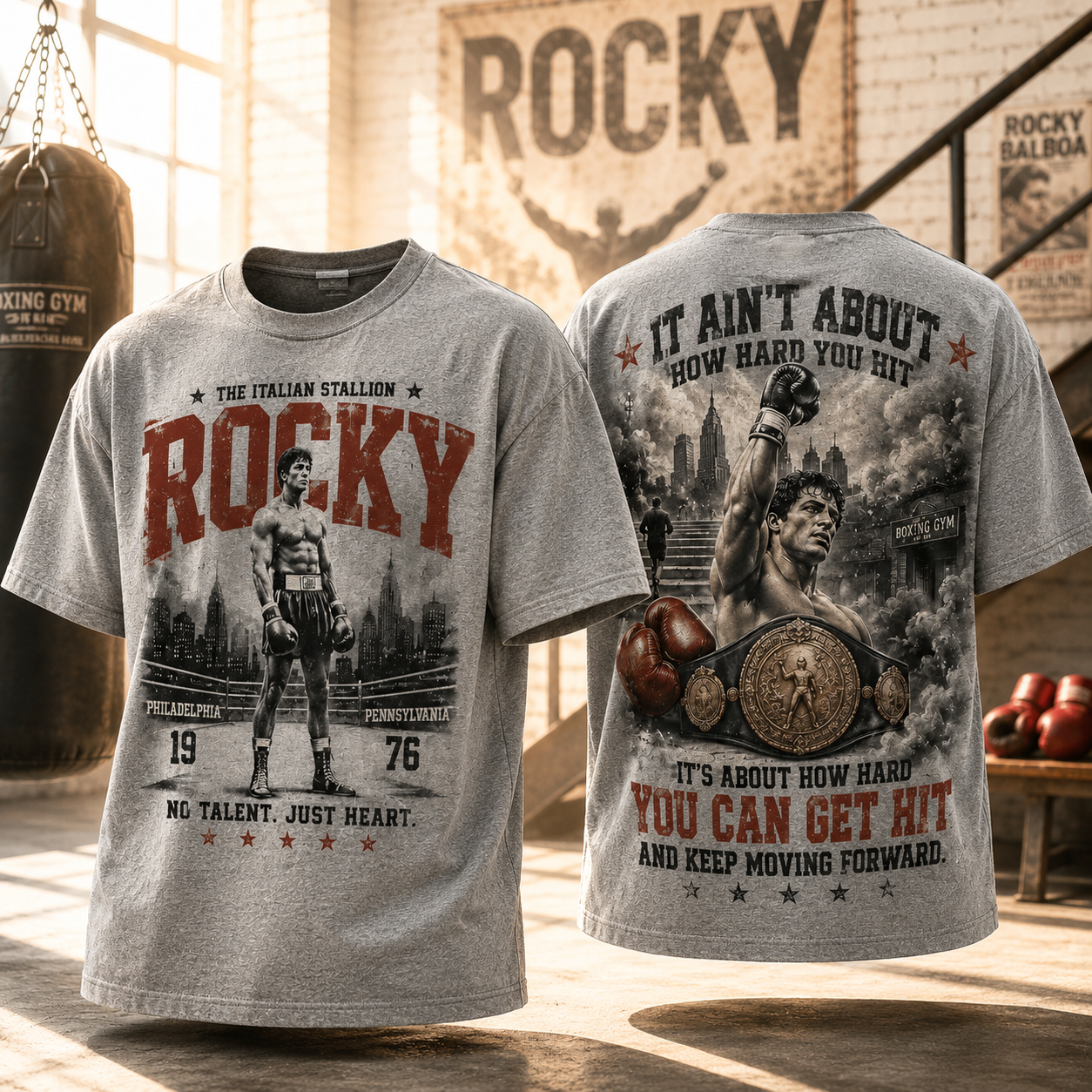 Rocky Balboa The Italian Stallion 1976 No Talent Just Heart Vintage Boxing T Shirt Motivational Fan Gift