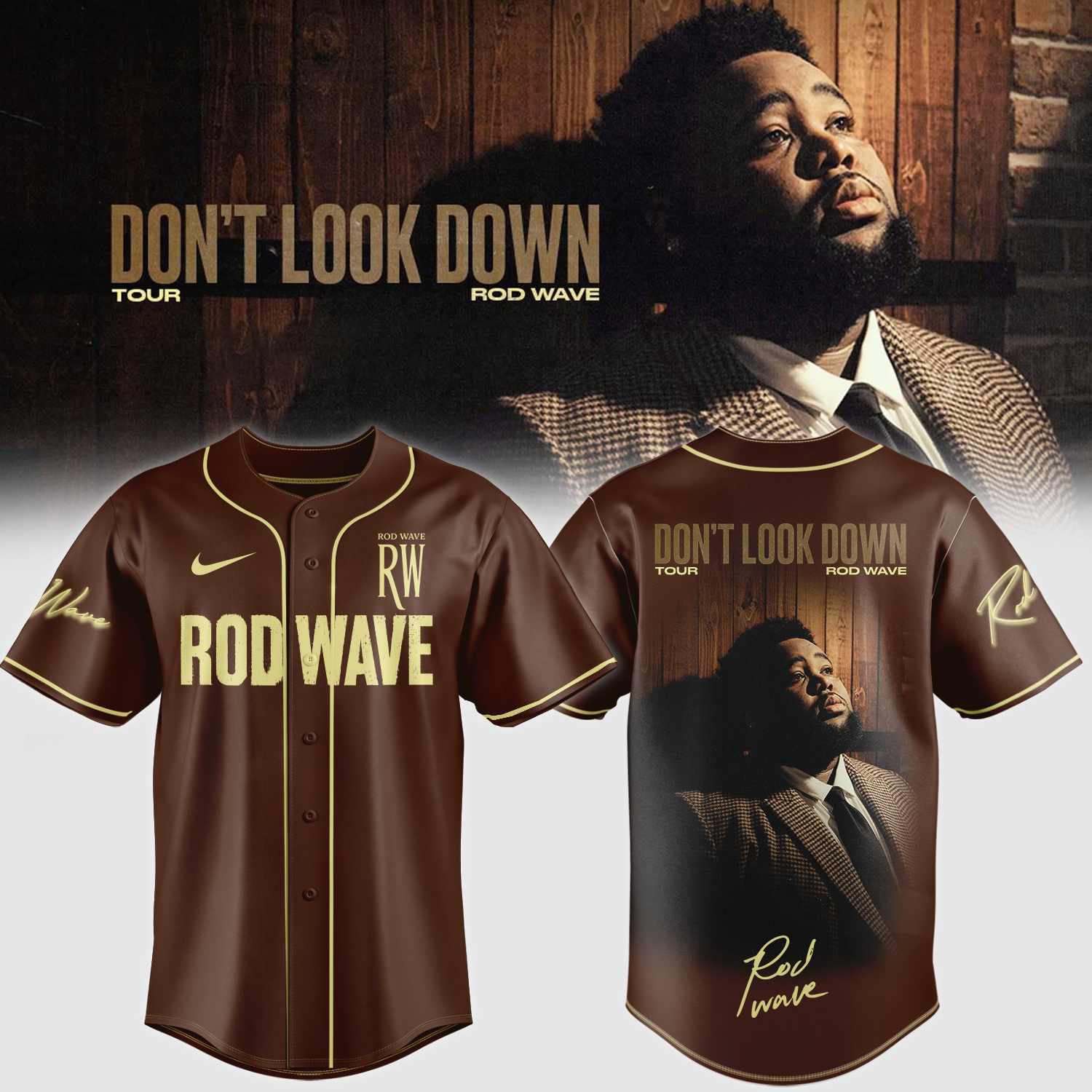 Rod Wave Dont Look Down Tour 2026 Premium Concert Baseball Jersey
