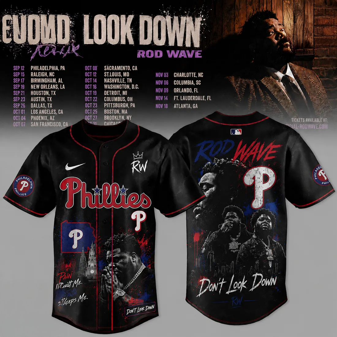 Rod Wave x Philadelphia Phillies Concert Night Baseball Jersey