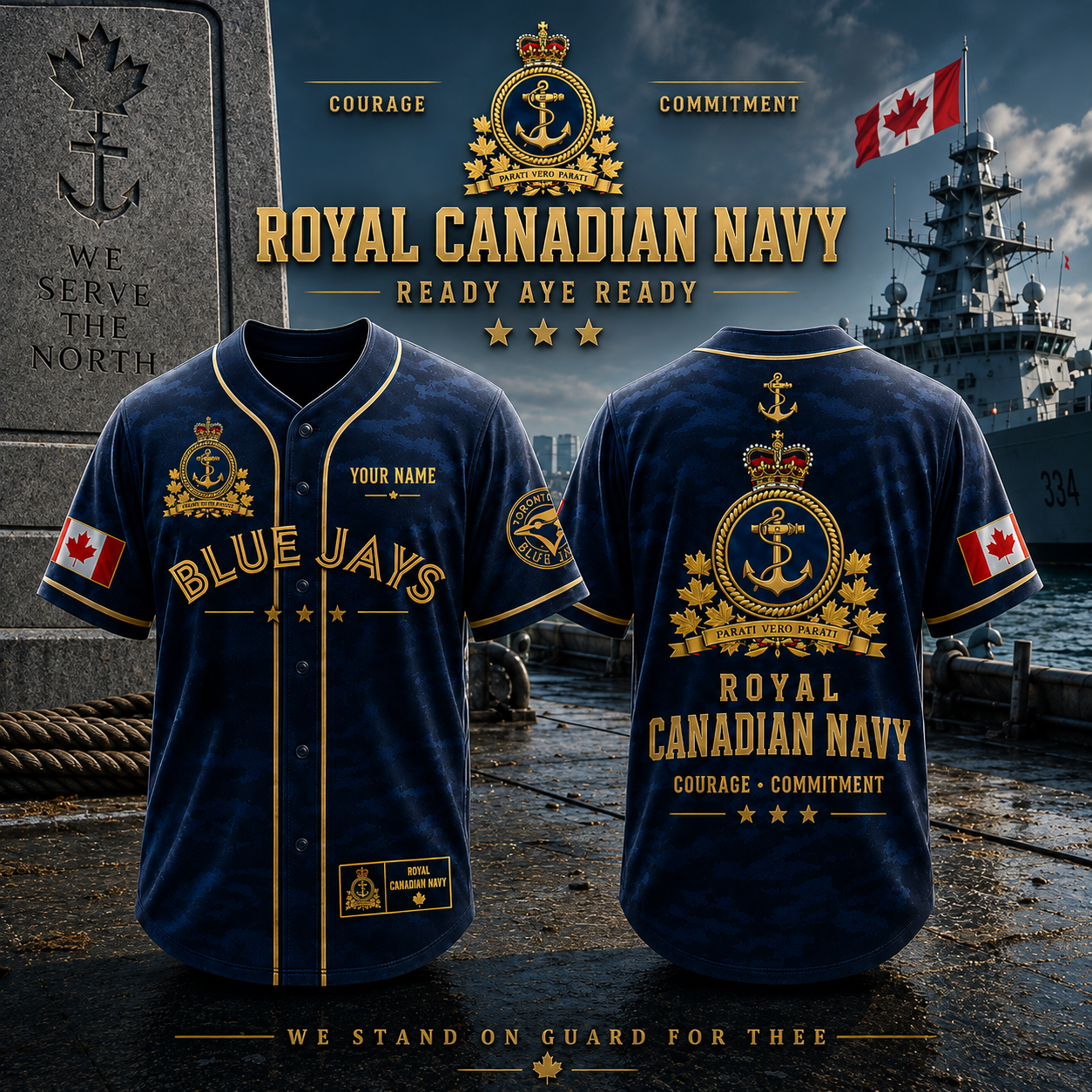 Royal Canadian Navy Blue Jays Custom Name Baseball Jersey Canadian Naval Forces Military Fan Jersey Front and Back Gift for Canada Supporters