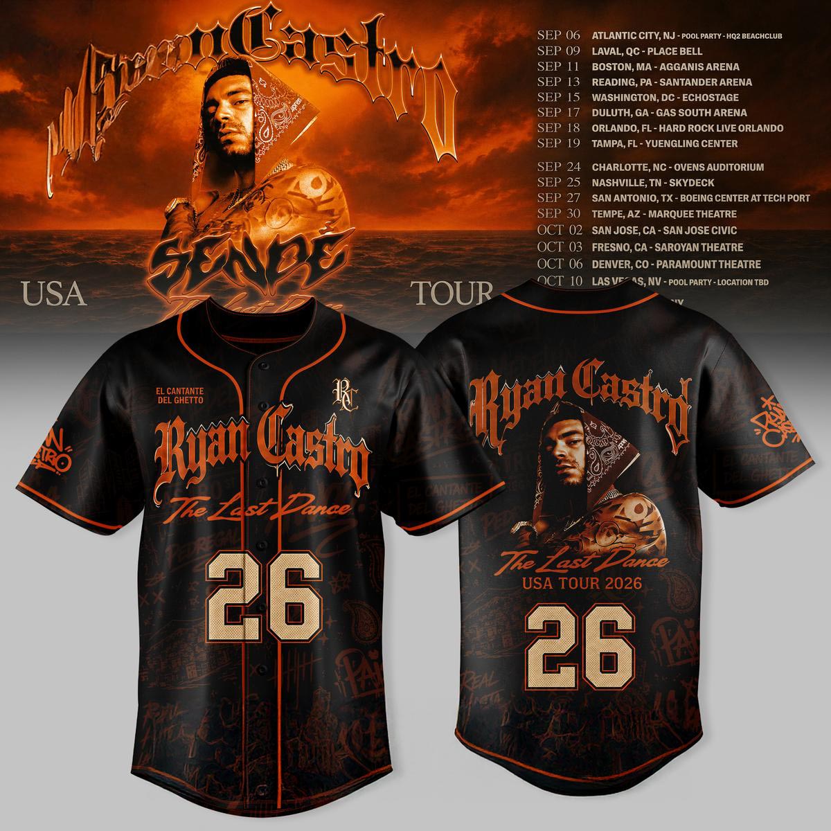 Ryan Castro The Last Dance USA Tour 2026 Number 26 Baseball Jersey Latin Music Concert Tour Fan Apparel 1 - Unicasport Ryan Castro The Last Dance USA Tour 2026 Number 26 Baseball Jersey Latin Music Concert Tour Fan Apparel