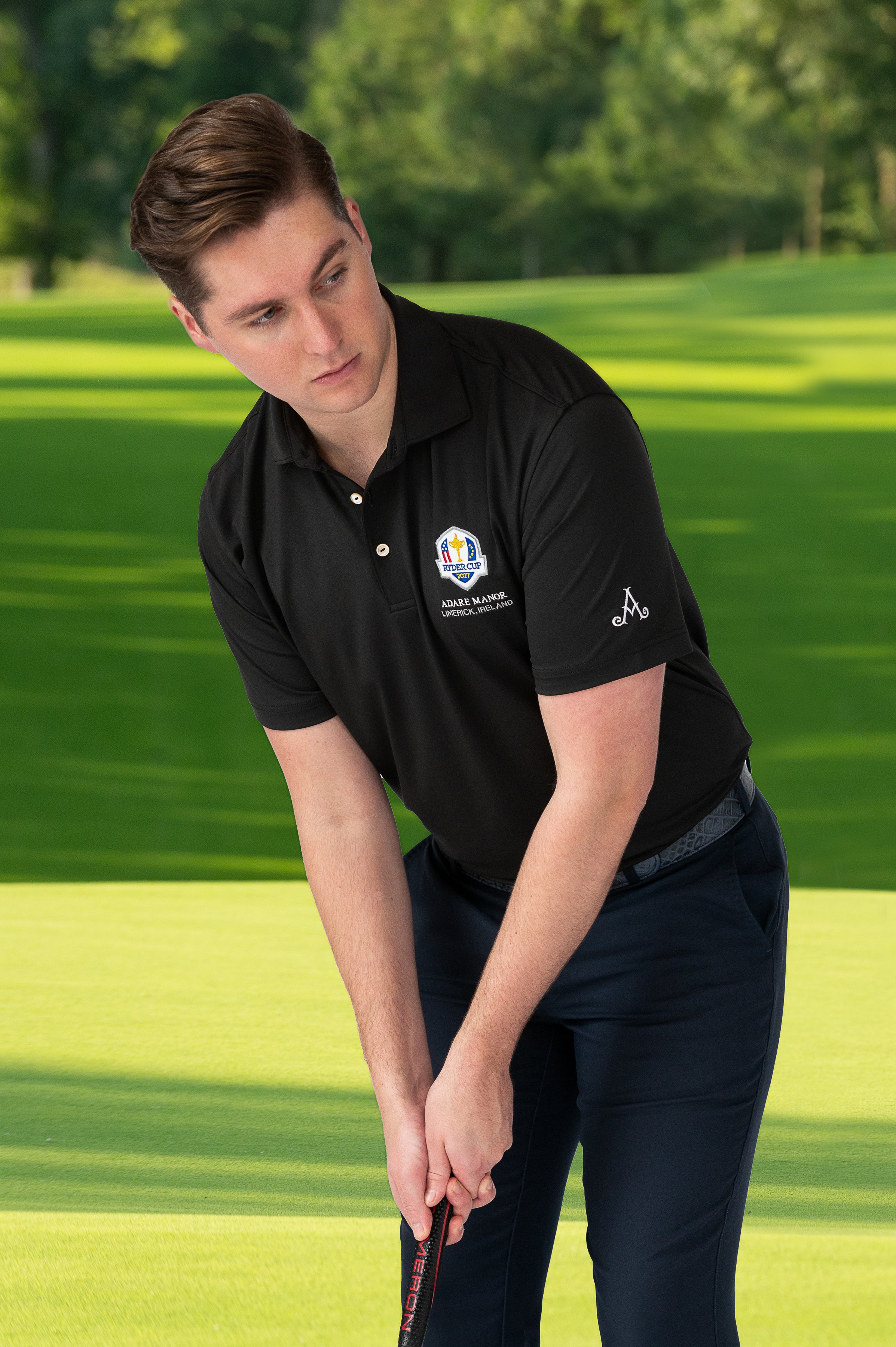 Merch Rhyder Ryder Cup 2027 Black Solid Polo Merch 2025 Hihoboken Store