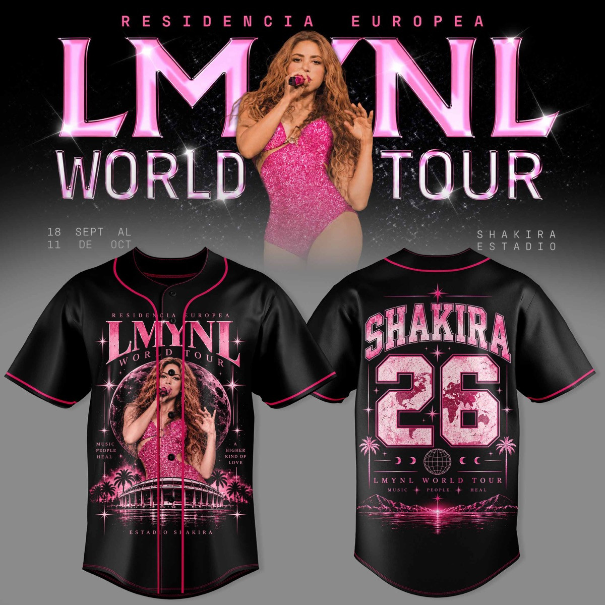 SHKR Residencia Europea World Tour Graphic Baseball Jersey 3D AOP Custom Design 1 - Unicasport SHKR Residencia Europea World Tour Graphic Baseball Jersey 3D AOP Custom Design