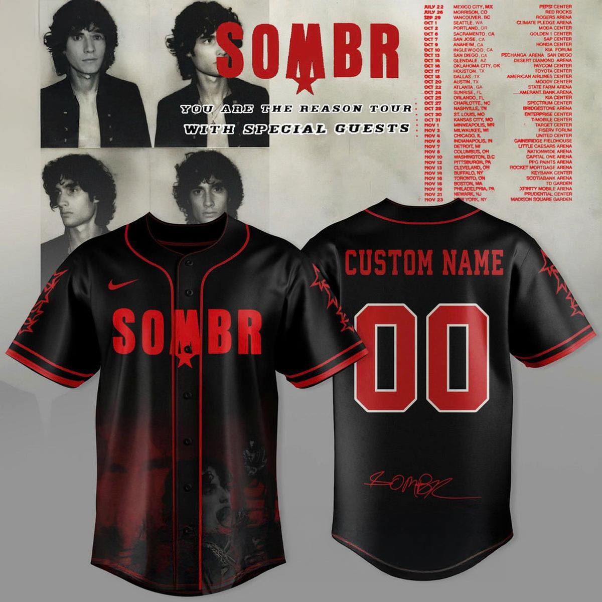SOMBR You Are The Reason Tour 2027 Custom Baseball Jersey Fanwear 1 - Unicasport SOMBR You Are The Reason Tour 2027 Custom Baseball Jersey Fanwear