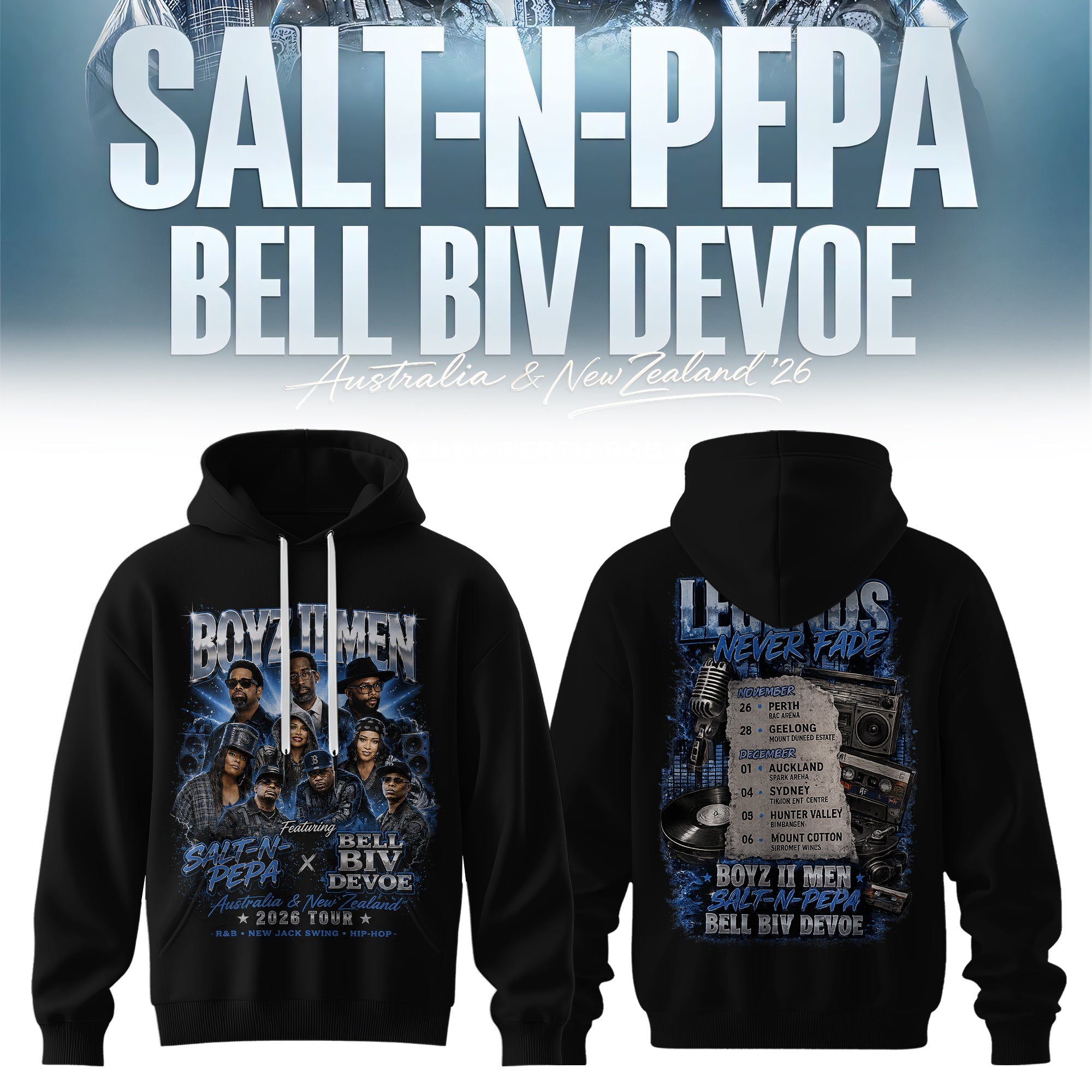 Salt N Pepa Boyz II Men Bell Biv DeVoe Collection Premium Concert Hoodie