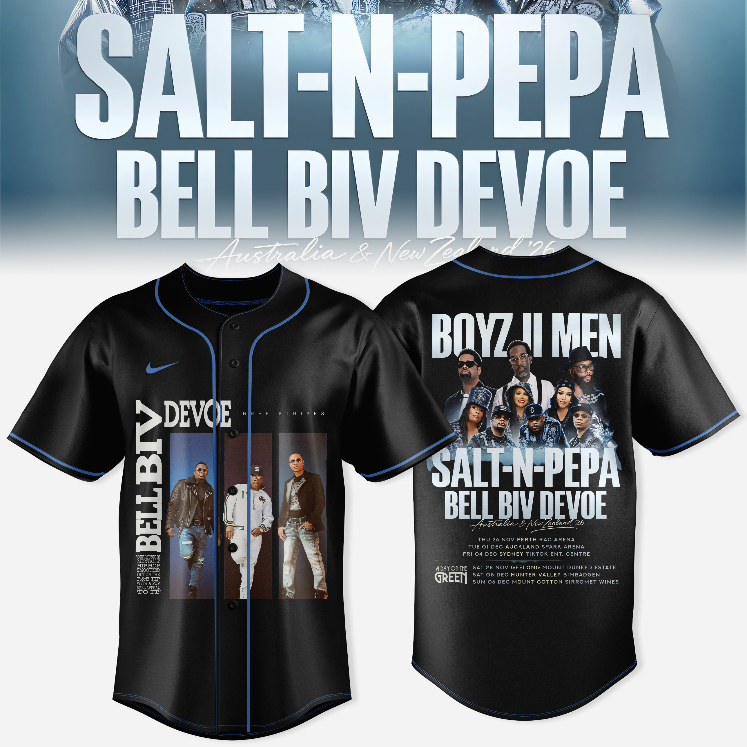 Salt N Pepa Boyz II Men Bell Biv DeVoe Concert Baseball Jersey