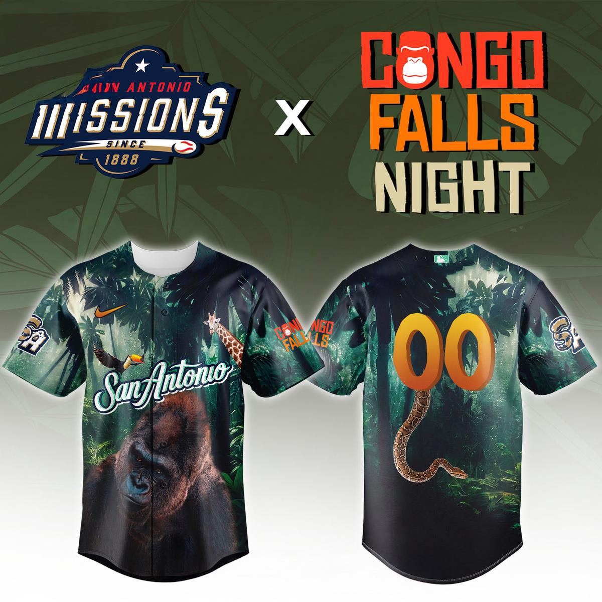 San Antonio Missions x Congo Falls Night 2026 Personalized Baseball Jersey MiLB Theme Night Custom Fan Sports Apparel 1 - Unicasport San Antonio Missions x Congo Falls Night 2026 Personalized Baseball Jersey MiLB Theme Night Custom Fan Sports Apparel