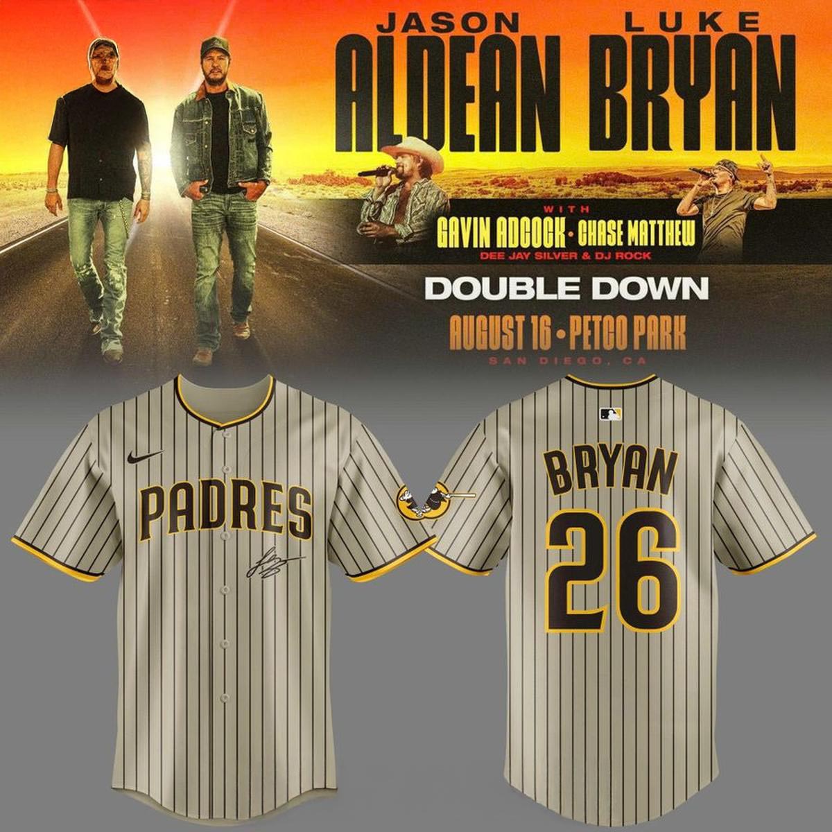 San Diego Padres x Luke Bryan 2026 Double Down Tour Personalized Baseball Jersey Custom Name Concert Baseball Fan Gift 1 - Unicasport San Diego Padres x Luke Bryan 2026 Double Down Tour Personalized Baseball Jersey Custom Name Concert Baseball Fan Gift