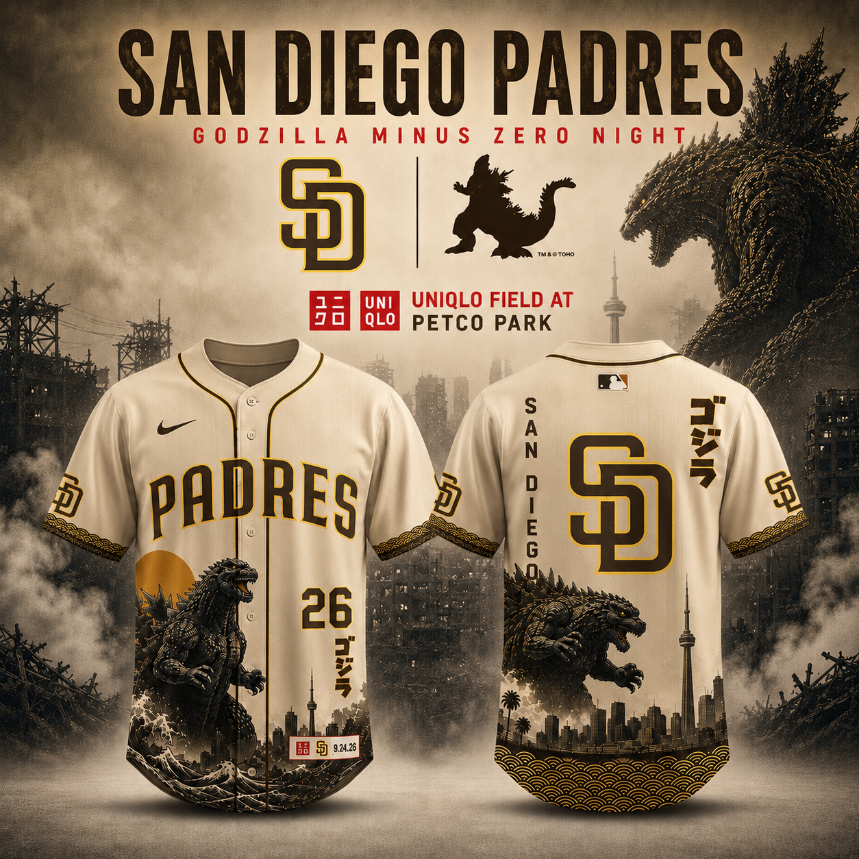 San Diego x Godzilla Minus One Limited Edition Baseball Jersey