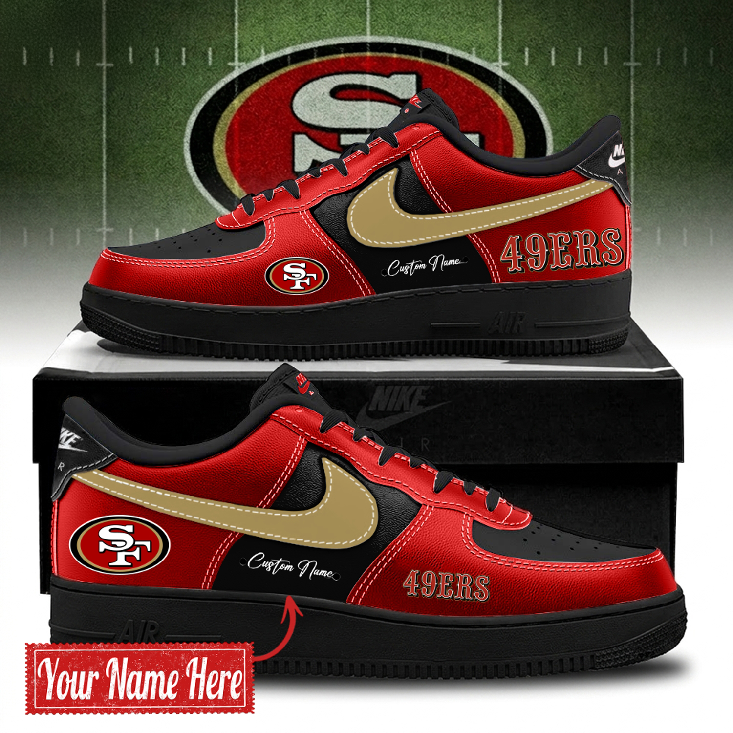 San Francisco 49ers Bold Black And Red Limited Edition Air Force 1 Sneakers