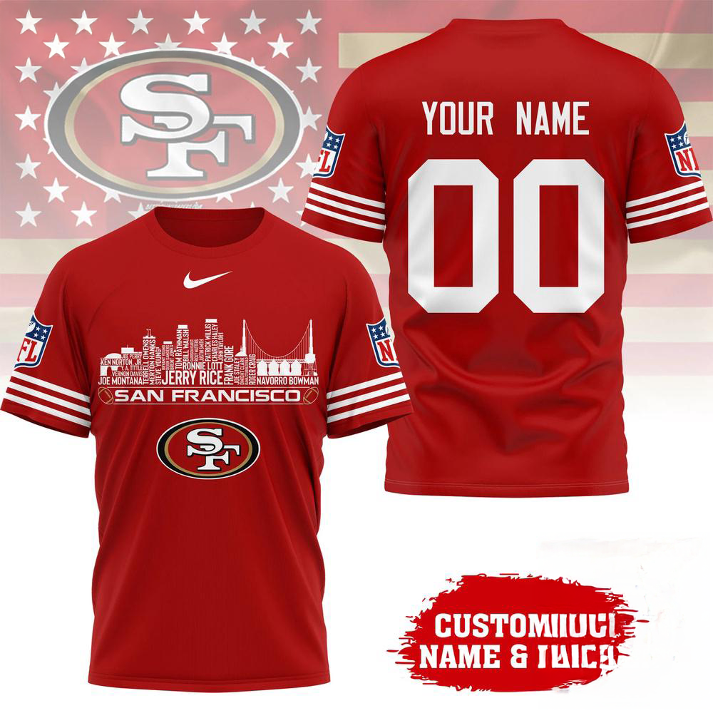 San Francisco 49ers NFL Game Day Skyline Names Limited Edition 3D Graphic T Shirt