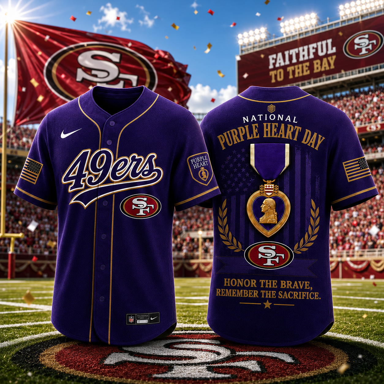 San Francisco 49ers National Purple Heart Day Baseball Jersey