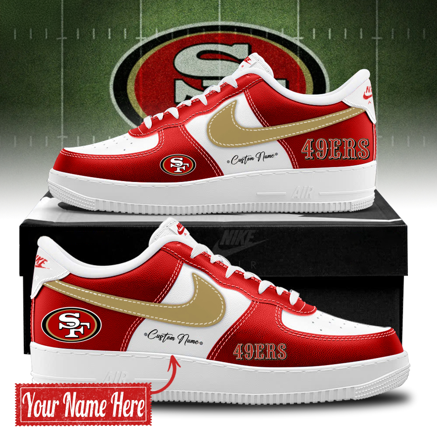 San Francisco 49ers White & Red Air Force 1 Sneakers