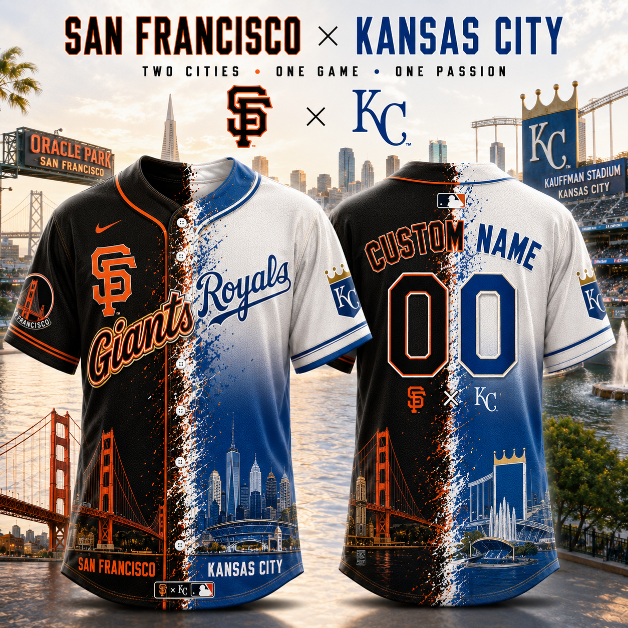 San Francisco Giants x Kansas City Royals Custom Name Number Baseball Jersey For Fans