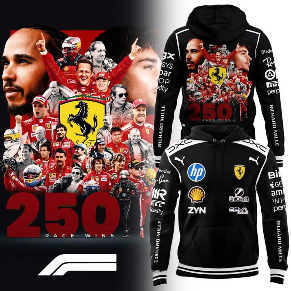 Scuderia Ferrari 250 Race Wins Limited Edition Black F1 Racing Hoodie Gifts For Fans