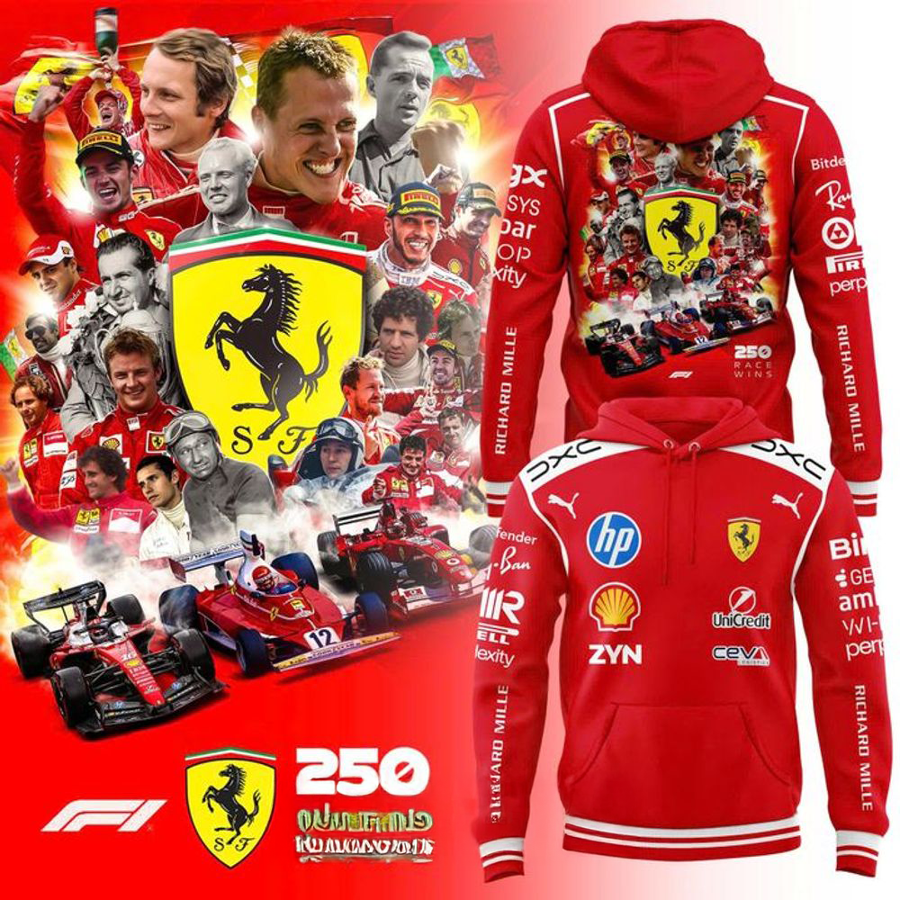 Scuderia Ferrari 250 Race Wins Limited Edition Red F1 Racing Hoodie Gifts For Fans