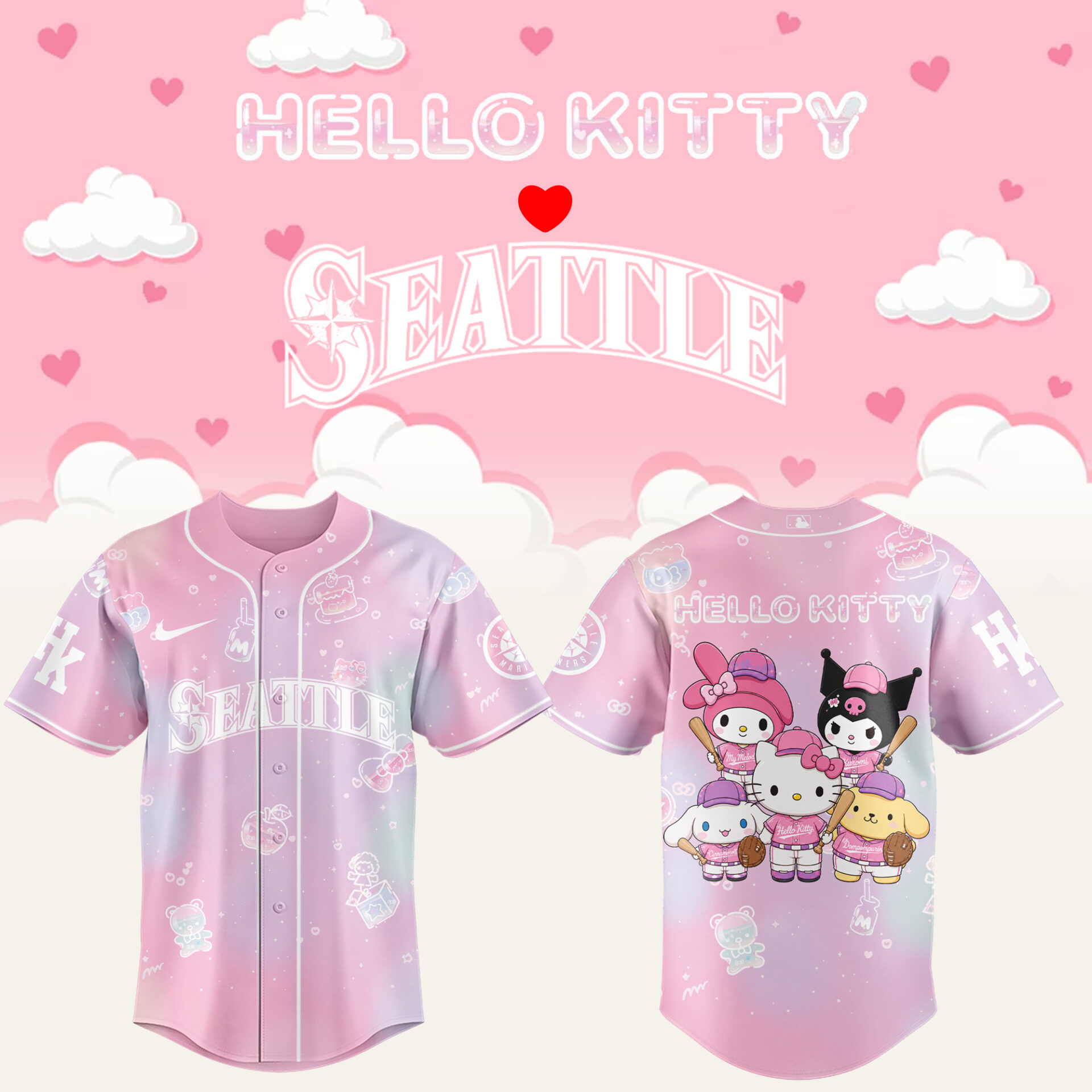 Seattle Mariners x Hello Kitty Theme Nights 2026 Limited Edition Baseball Jersey Gift for Fans