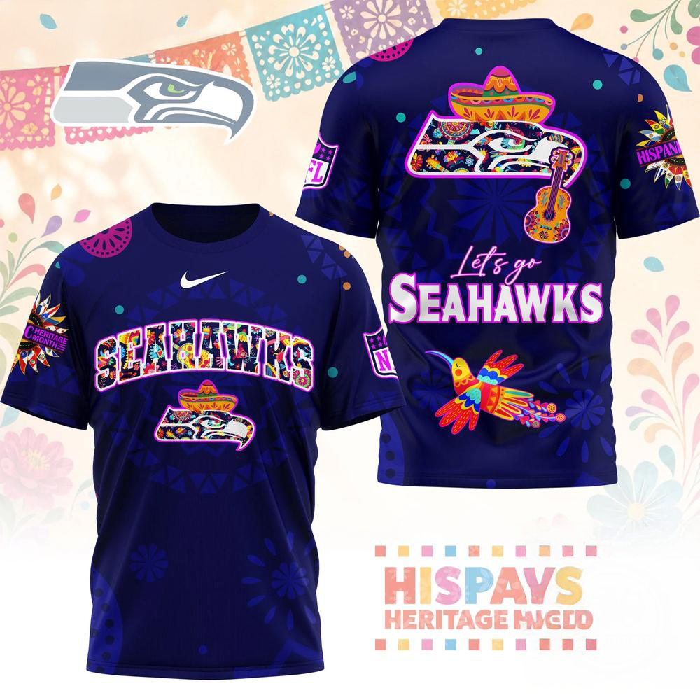 Seattle Seahawks 2026 NFL Hispanic Heritage Fiesta Premium 3D Graphic T Shirt