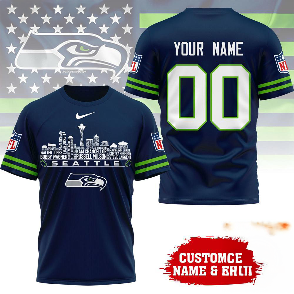 Seattle Seahawks NFL Game Day Skyline Names Limited Edition 3D Graphic T Shirt
