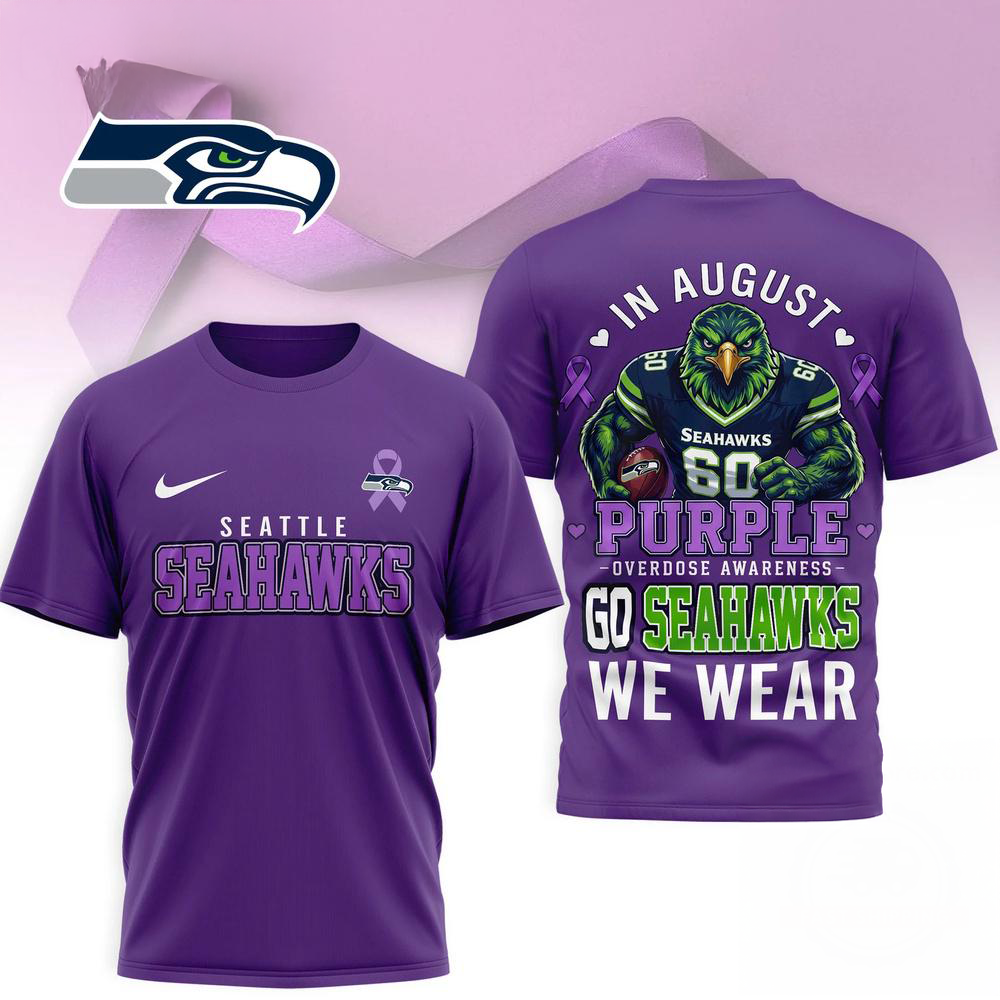 Seattle Seahawks NFL In August We Wear Purple Overdose Awareness 3D Graphic T Shirt