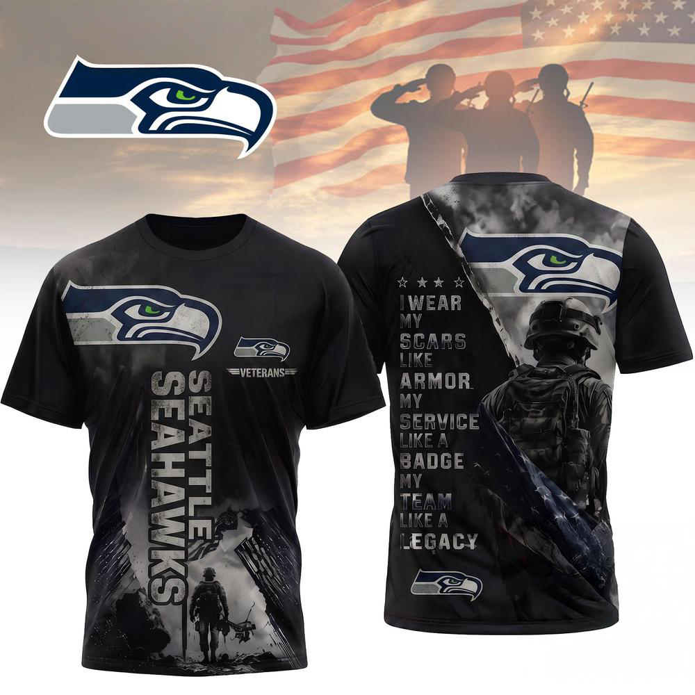 Seattle Seahawks NFL Veterans Legacy Team 3D Graphic T Shirt Football Fan Military Edition
