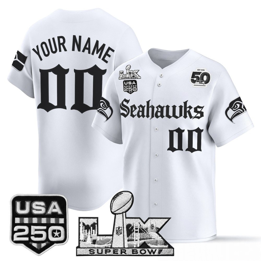 Seattle Seahawks Super Bowl LX 50th Patch Gothic Edition Custom Baseball Jersey Stitched Game Day Apparel 1 - Unicasport Seattle Seahawks Super Bowl LX 50th Patch Gothic Edition Custom Baseball Jersey Stitched Game Day Apparel