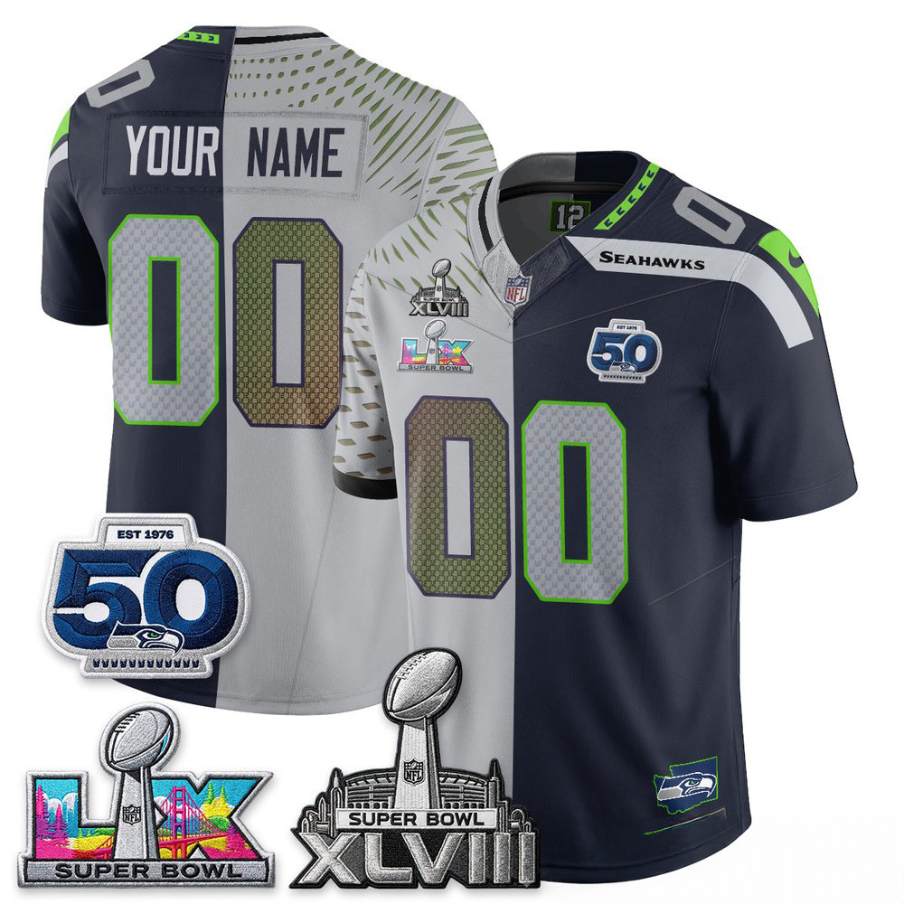 Seattle Seahawks Super Bowl LX Champs Split Edition Custom Jersey Stitched Fanwear Collection