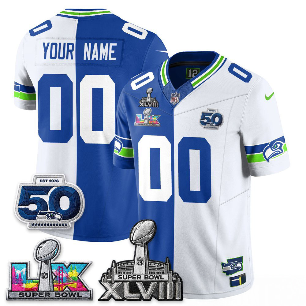 Seattle Seahawks Super Bowl LX Champs Split Edition Custom Jersey Stitched Game Day Apparel 1 - Unicasport Seattle Seahawks Super Bowl LX Champs Split Edition Custom Jersey Stitched Game Day Apparel