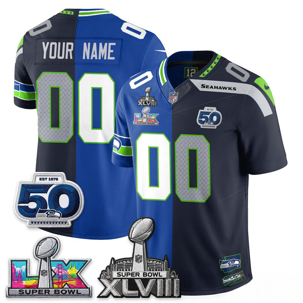 Seattle Seahawks Super Bowl LX Champs Split Edition Custom Jersey Stitched Supporter Collection 1 - Unicasport Seattle Seahawks Super Bowl LX Champs Split Edition Custom Jersey Stitched Supporter Collection
