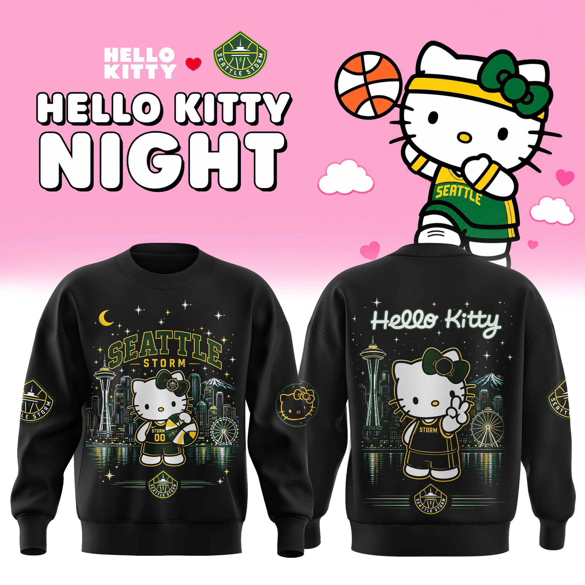 Seattle Storm Hello Kitty 2026 Premium Crewneck Sweatshirt