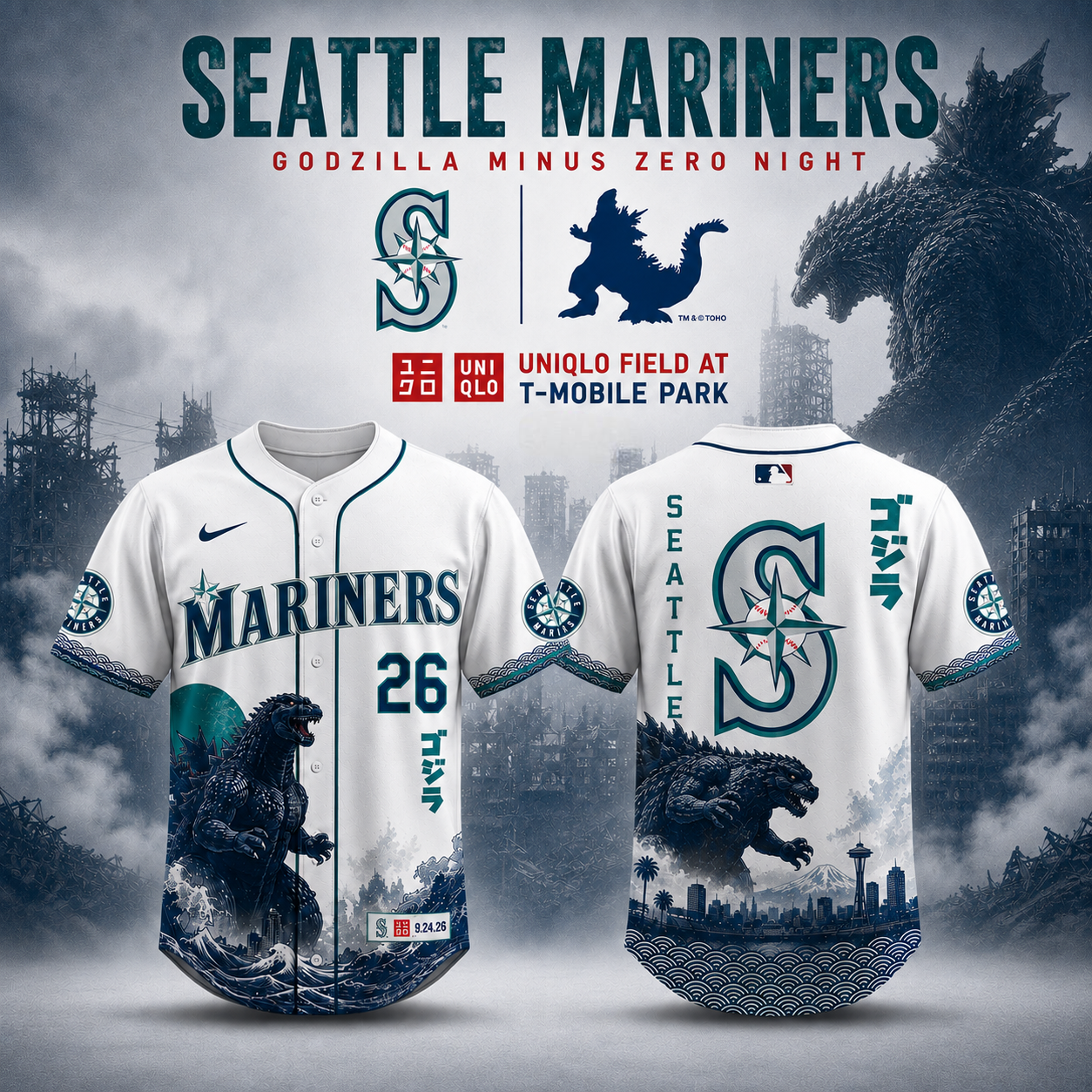 Seattle x Godzilla Minus One Limited Edition Baseball Jersey