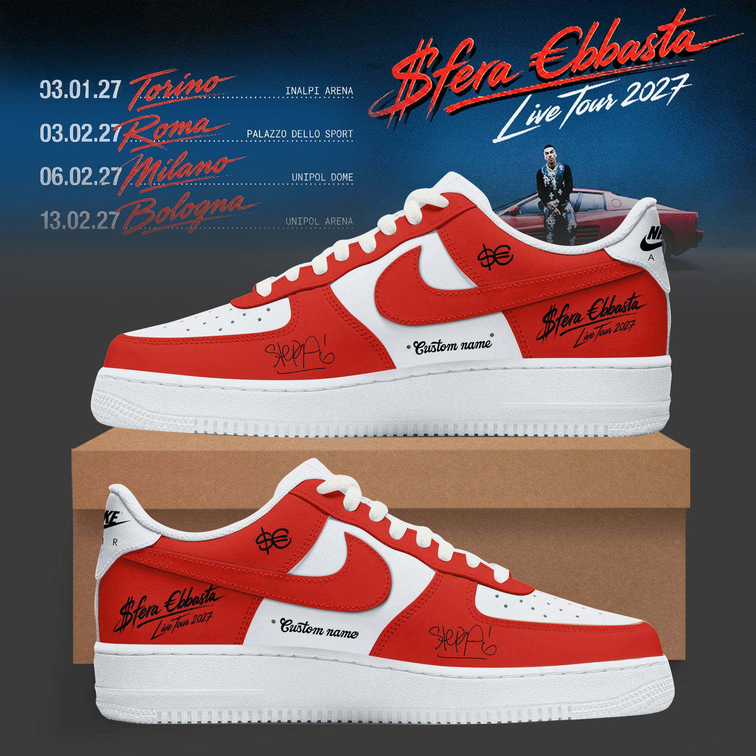 Sfera Ebbasta Live Tour 2027 Custom Air Force 1 Sneakers Fan Gift