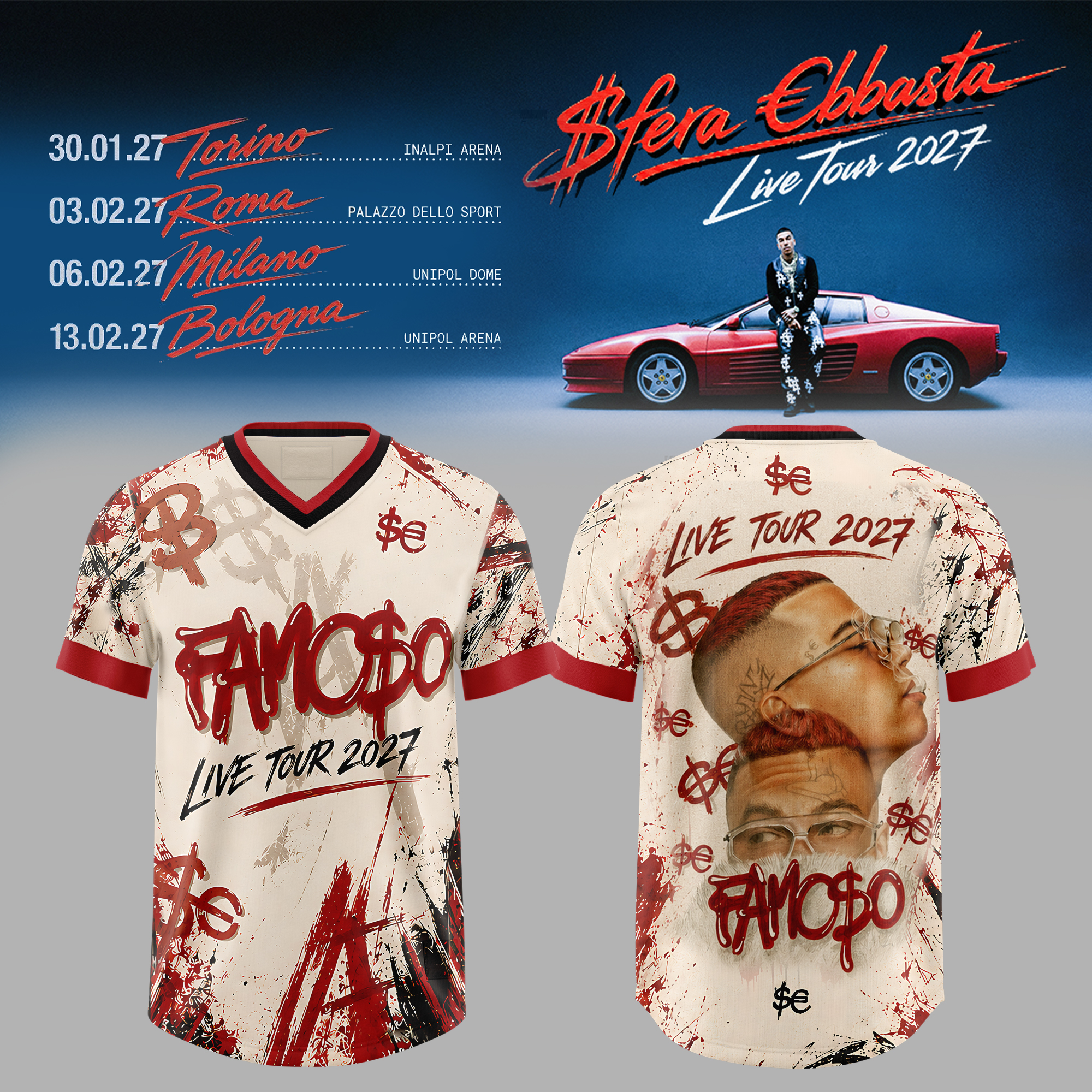 Sfera Ebbasta Live Tour 2027 Limited Edition Graphic T Shirt Music Merchandise