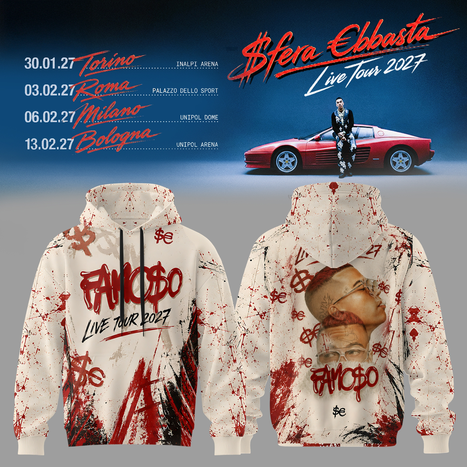 Sfera Ebbasta Live Tour 2027 Premium Fan Hoodie