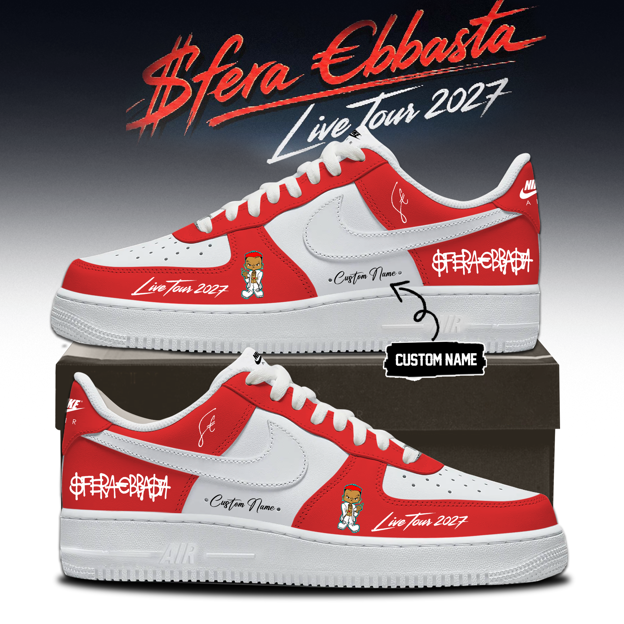 Sfera Ebbasta Live Tour 2027 Vintage High Top Sneakers