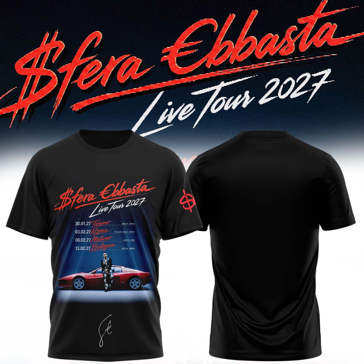 Sfera Ebbasta Live Tour 2027 Vintage Tour Graphic T Shirt
