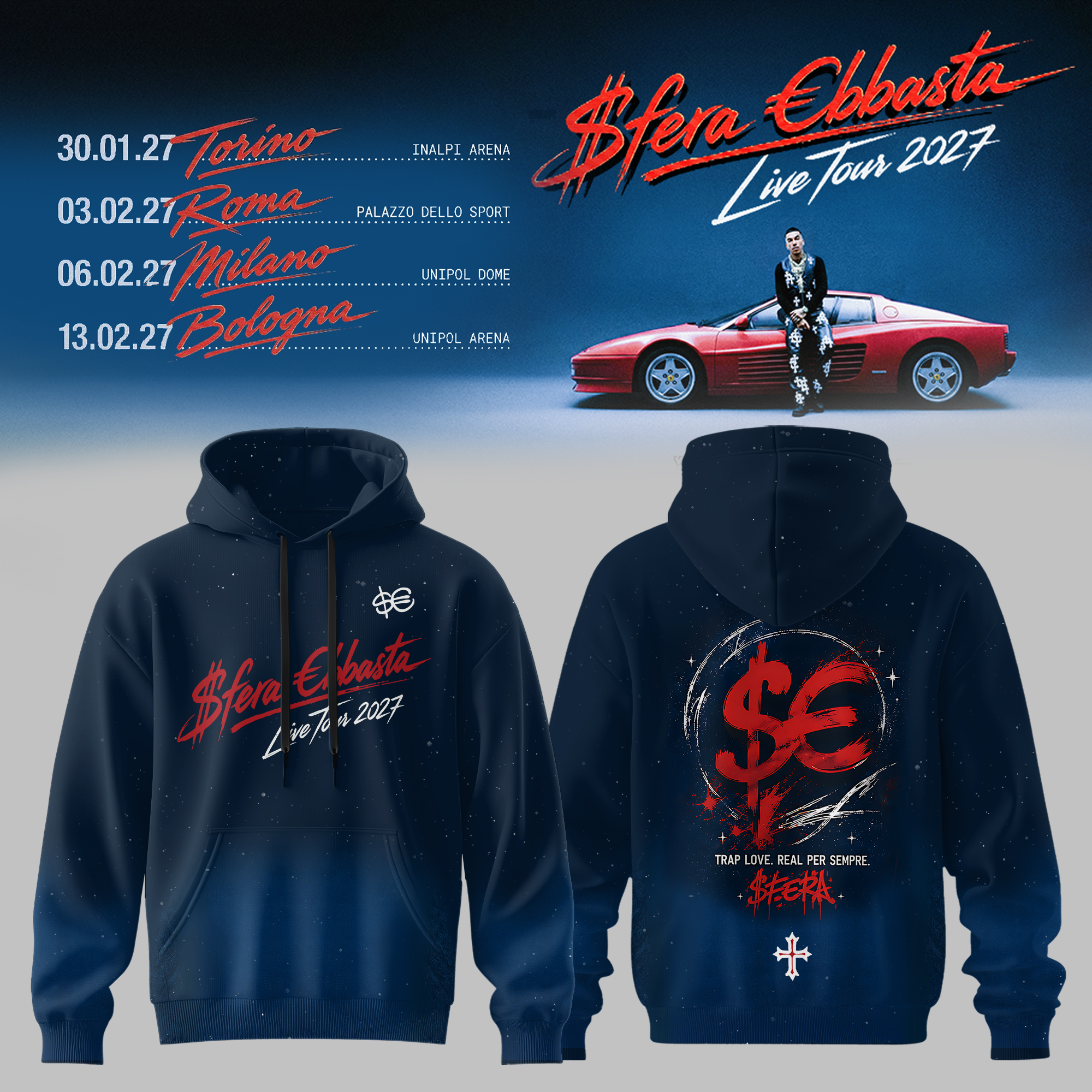 Sfera Ebbasta Premium Graphic Hoodie Music Tour Fan Collection