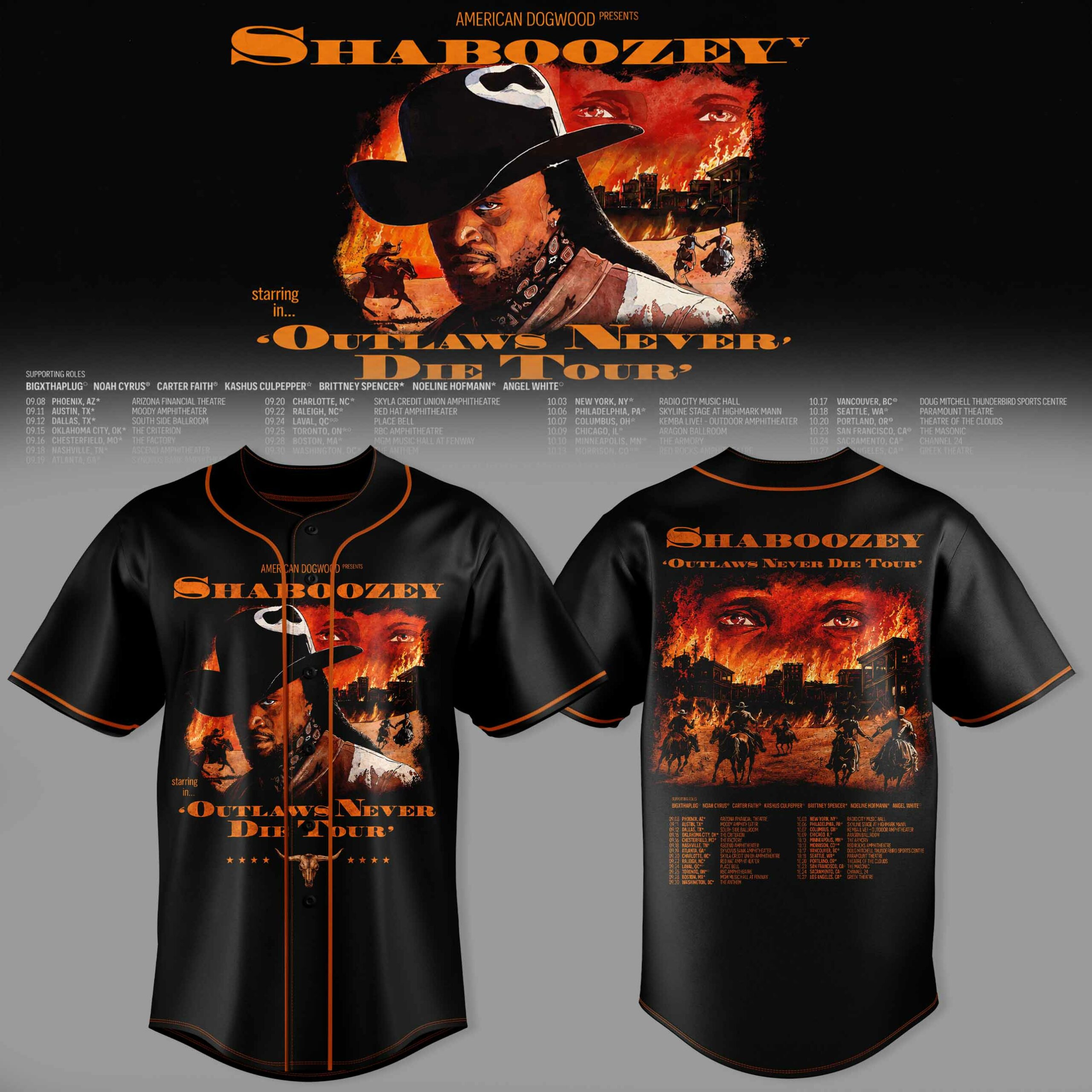 Shaboozey The Outlaws Never Die Tour 2026 3D All Over Print Baseball Jersey Country Music Fan Apparel 2 - Unicasport Shaboozey The Outlaws Never Die Tour 2026 3D All Over Print Baseball Jersey Country Music Fan Apparel