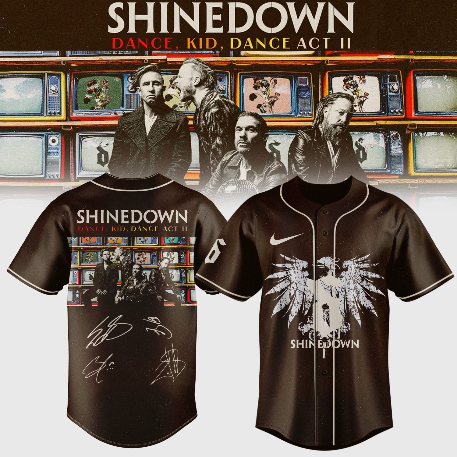 Shinedown Dance Kid Dance Act II World Tour 2026 Signed Baseball Jersey Collector Edition