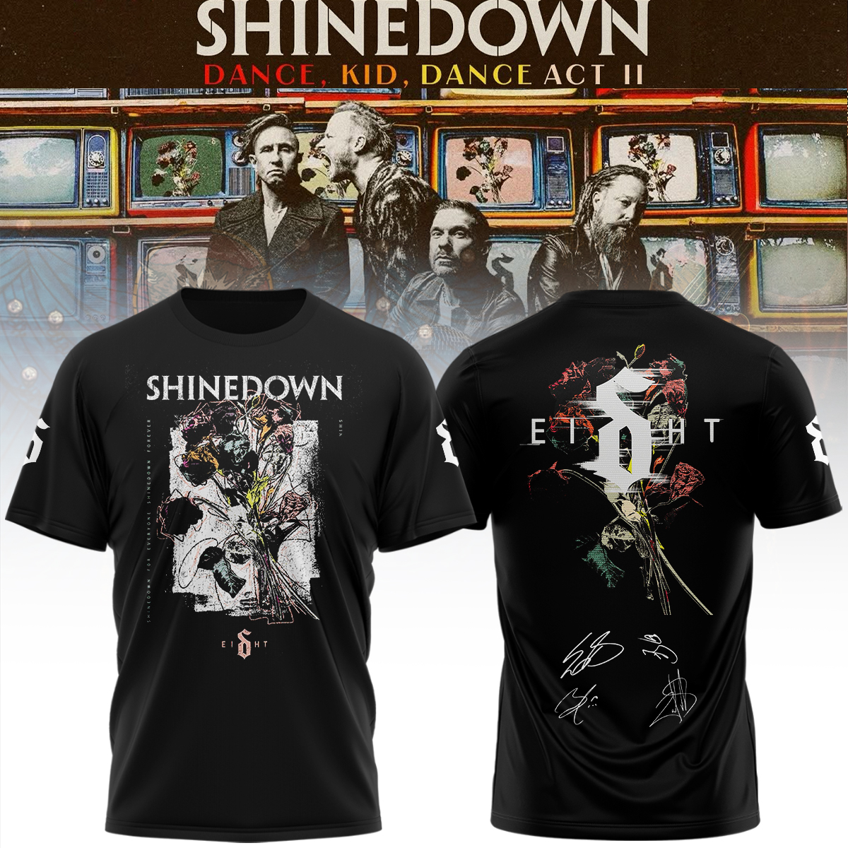 Shinedown Dance Kid Dance Act II World Tour 2026 Signed Graphic T Shirt Classic Edition